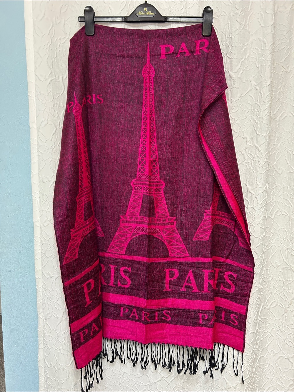 Paris Eiffel Tower Print Pink Wrap Scarf